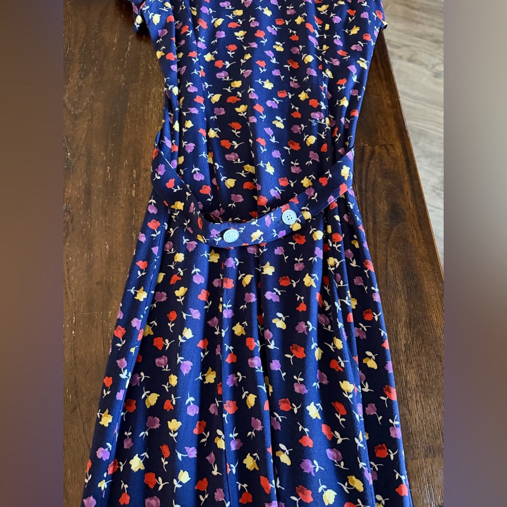 Rouje Marin Navy Floral Button-Front Midi Dress Size 34 - Picture 6 of 7